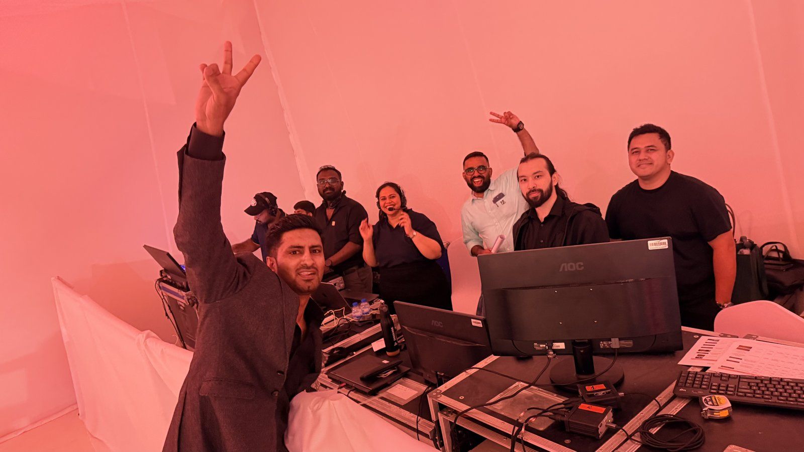 Max Events Dubai production crew at show control after a successful Weston by Wadan groundbreaking ceremony